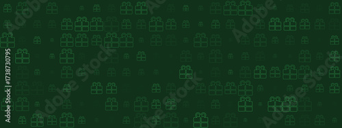 Vibrant green outline gift boxes create a festive seamless pattern on a dark background, ideal for holiday and celebration designs