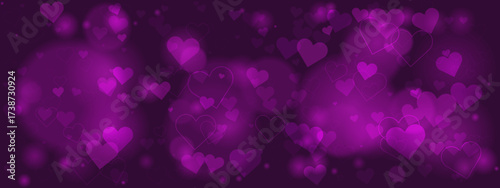 Romantic purple background with glowing hearts and soft bokeh effect, perfect for Valentine's Day or love-themed designs.