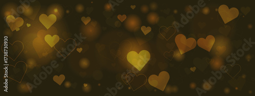 Elegant golden hearts and shimmering bokeh lights create a warm, romantic, and festive abstract background perfect for celebrations and love-themed designs.