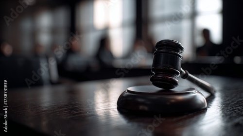 Judge gavel on top of a table in courtroom. Court of Justice and law trial, courtroom attastor talking to magistrate, supreme Federal Court Judge Starts Civil Case Hearing.