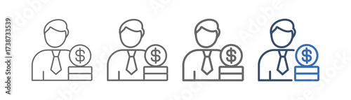 
outline icon set financial advisor with money and financial expert design
