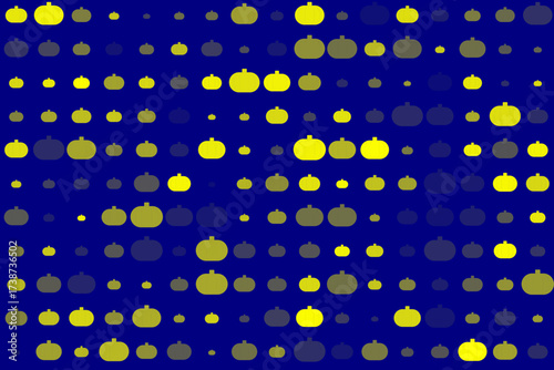 Abstract pattern of yellow and dark pumpkins on a deep blue background, perfect for Halloween or autumn designs
