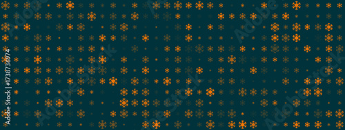 Abstract seamless pattern with orange geometric shapes on a dark teal background, featuring varying sizes and opacities for a modern digital design.