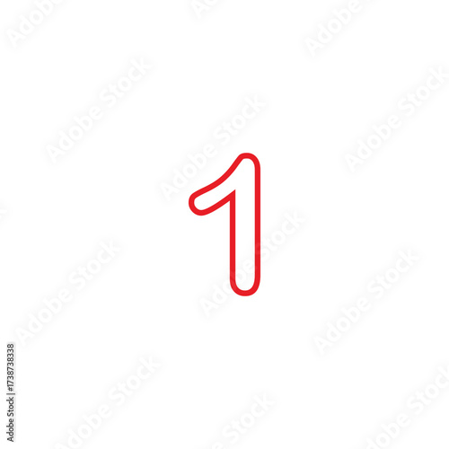 Number 1 line, red geometric symbol simple logo vector