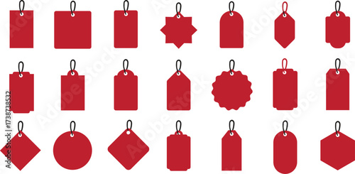 Red price tags in various geomertric shapes
