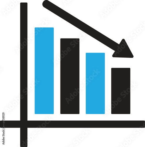 Bar chart showing a downward trend with an arrow indicating decline