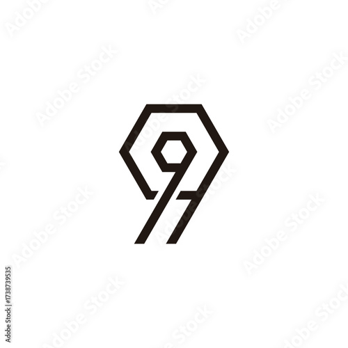 Number 9 lines, double geometric symbol simple logo vector