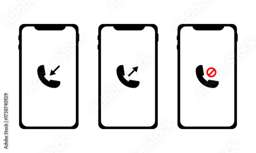 Smartphone Screens Showing Incoming Outgoing and Blocked Call Status