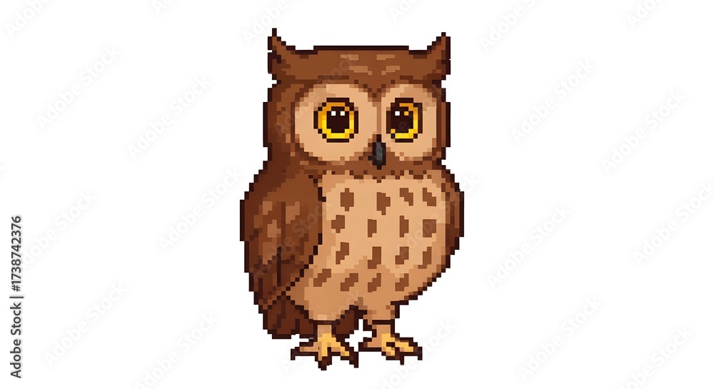 Obraz premium A cute cartoon vector illustration of a wise brown owl character with big eyes on a tree branch, perfect for an animal icon design