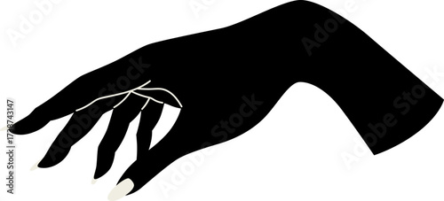 Black hand with white fingernails and lines on white background