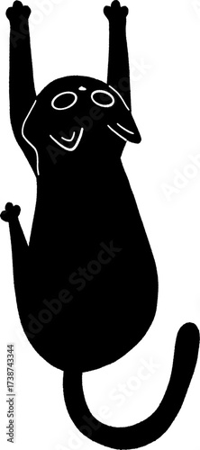 Black cat silhouette hanging upside down