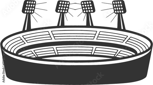 Stadium with floodlights outline. Minimal vector design of night sports venue
