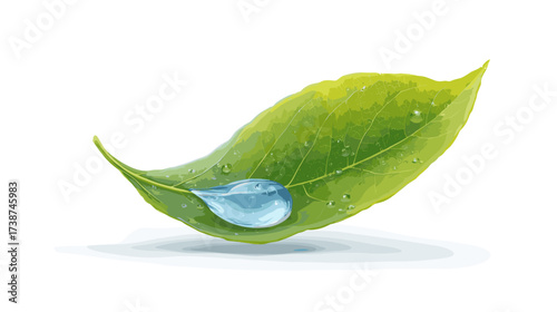 Leaf with a glistening droplet of water, symbolizing nature's purity and the delicate balance of life, set against a dark background.