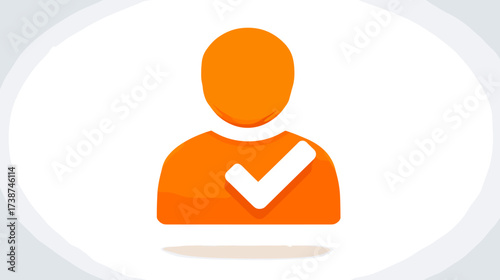 Graphic of an orange person icon with a black checkmark, representing completion, success, or verification within a digital interface.