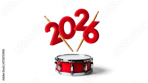 Drum set with 2026 sign isolated on white background