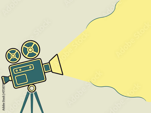 Vibrant Retro Film Camera Projecting Dynamic Yellow Light Beam Illustration