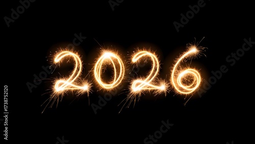 Sparkling golden 2026 fireworks on dark background