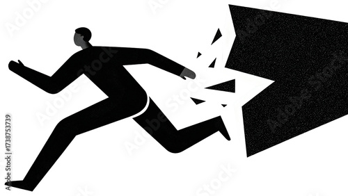 Abstract figure breaking through a dark geometric barrier, transparent background png
