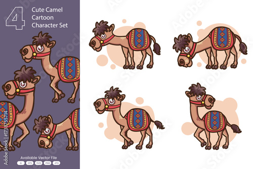 Cartoon camel character set with multiple poses