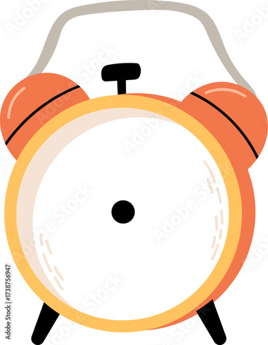 Cartoon illustration of an orange alarm clock with a white face