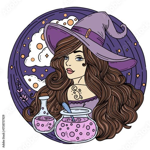 Witch and magic potions Hand drawn vector 