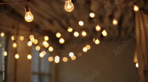 Warm Decorative Vintage String Lights Illuminating a Cozy Space with ai generated