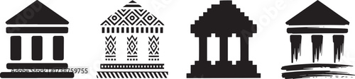 Bank building set, financial institution with columns, different styles for architecture