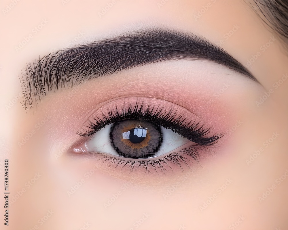 Fototapeta premium Close up portrait of woman eye with pink eyeshadow makeup style