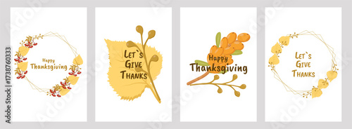 Thanksgiving poster set with festive autumn design. For holiday decoration marketing material social media post and seasonal invitation. Vector illustration