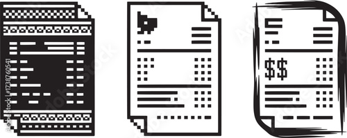 Three different styled receipts showing financial transactions flat vector illustration