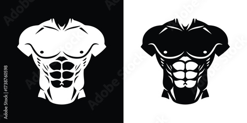 Striking black and white graphic of a muscular torso showcasing fitness