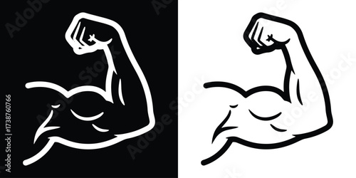 Powerful biceps flexing with confidence on contrasting black and white backgrounds