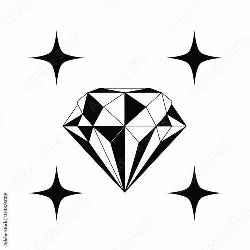 Geometric luxury vector diamond icon on a black background, a brilliant crystal gem illustration