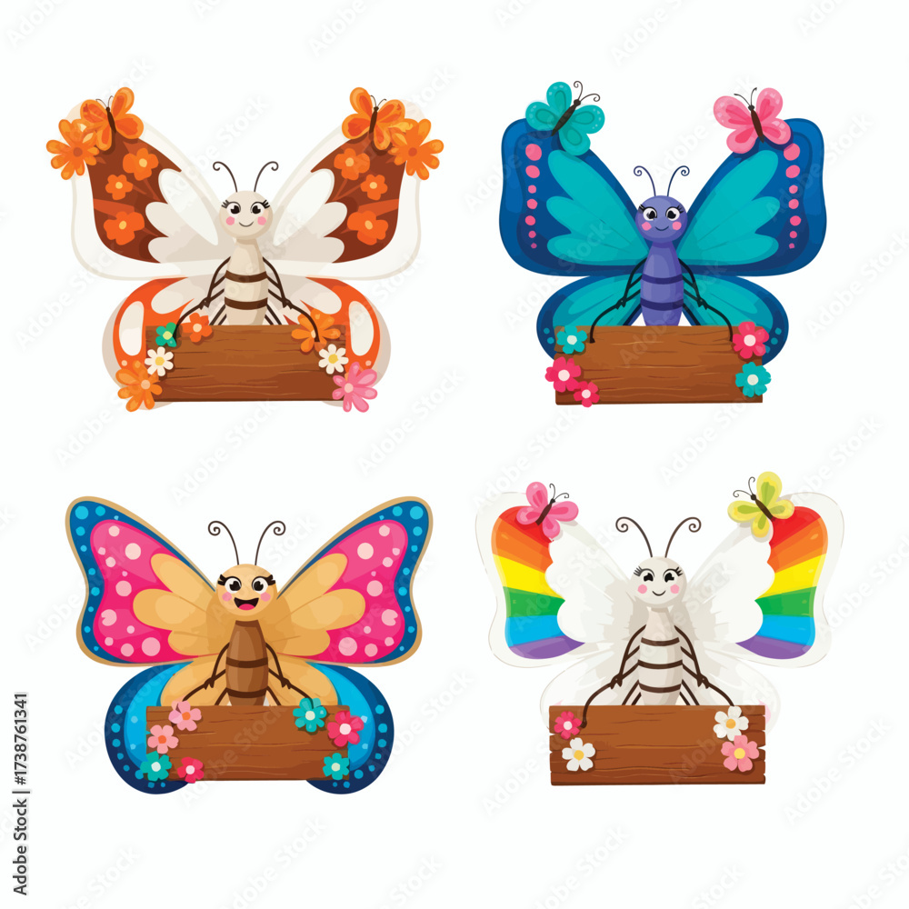 Obraz premium A colorful vector collection of beautiful flying butterflies, insects of nature and summer, perfect for spring illustration and design