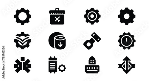 Collection of black solid icons representing settings tools and common business symbols  - Basic icon for website design, logo, app, template, ui, infographic