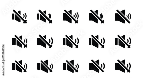 Collection of mute speaker icons various styles subtle variations for digital interfaces sound off button symbols  - Basic icon for website design, logo, app, template, ui, infographic