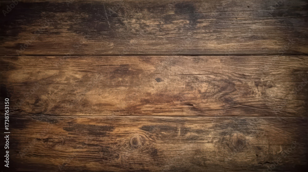 Naklejka premium Wood Texture | Dark Brown Wooden Planks with Visible Grain and Knots Rustic Textured Background