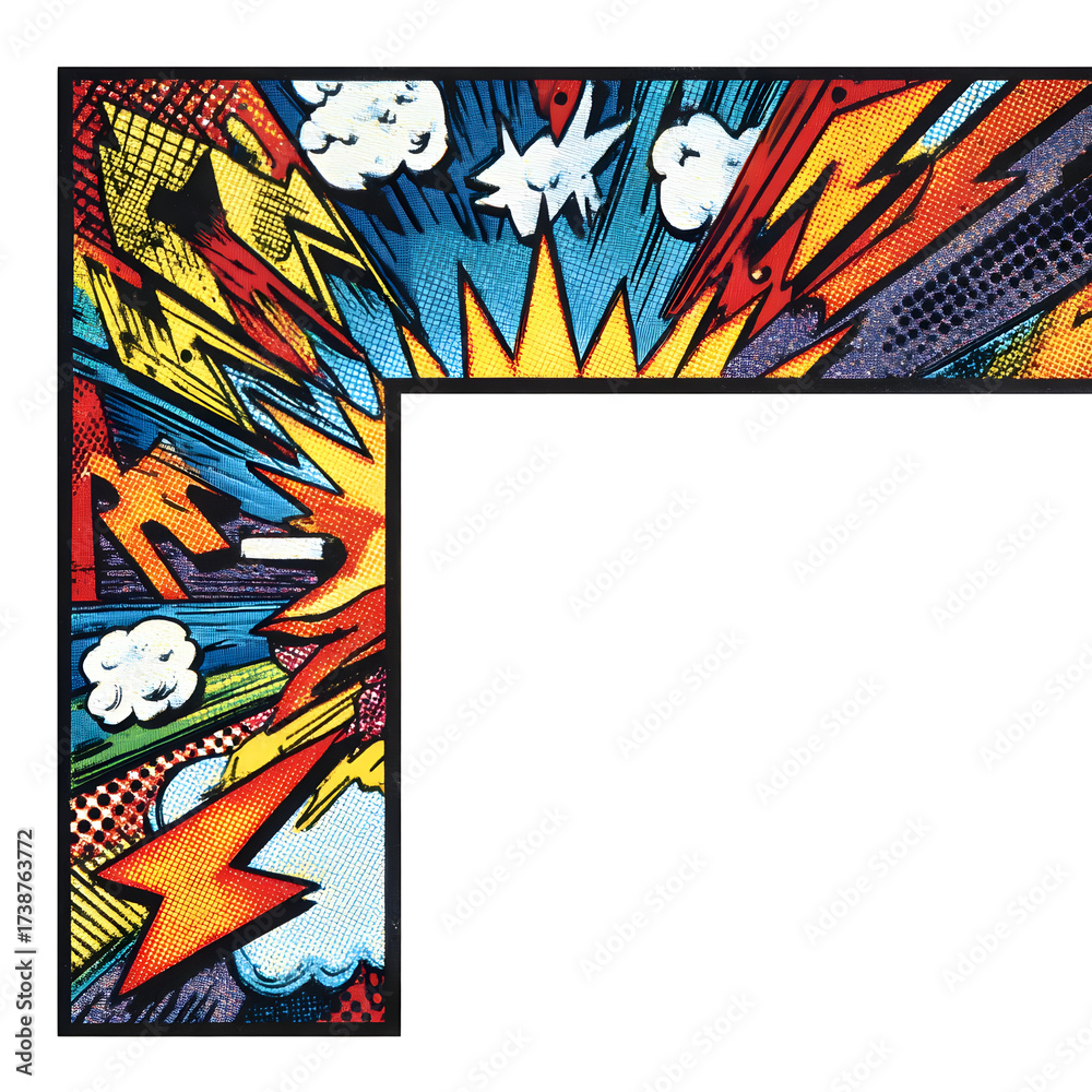 Obraz premium Comic book style frame with explosions and lightning