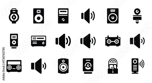 Collection of audio and gaming icons featuring speakers subwoofers and game controllers  - Basic icon for website design, logo, app, template, ui, infographic