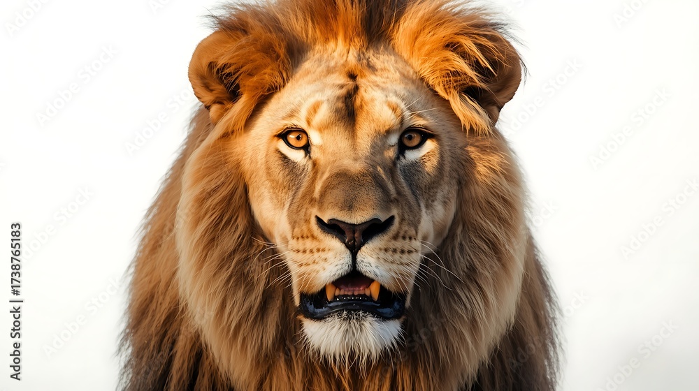 Fototapeta premium Majestic Male Lion Portrait with Shaggy Golden Mane and Intense Gaze