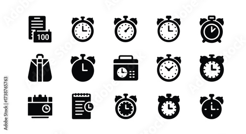 Collection of vintage alarm clock and briefcase icons for time management and business concepts  - Basic icon for website design, logo, app, template, ui, infographic