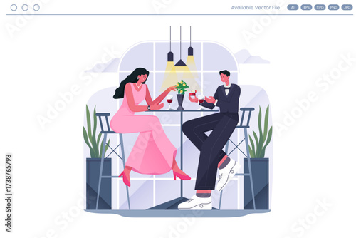 Couple on a date with a proposal drinking wine at a table