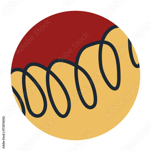 circular element featuring a thick, hand-drawn spiral line separating two color fields (maroon red and mustard yellow). Ideal for abstract logo design, app icons, and modern artistic elements
