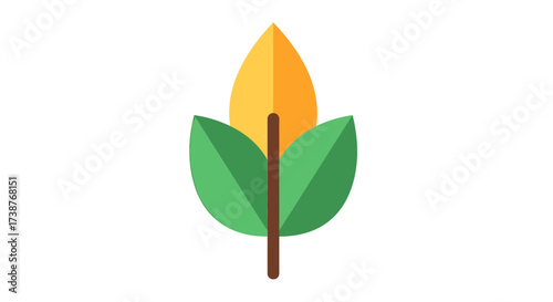 Illustration of a corn stalk with a golden cob and green leaves on a white background.