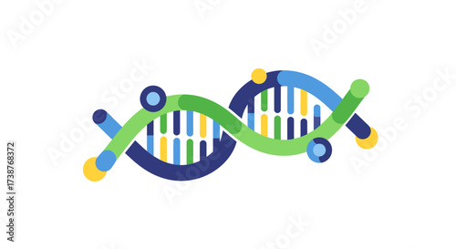 Stylized illustration of a DNA double helix structure with colorful segments representing genetic material.