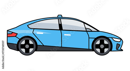 Side view of a modern blue car with a sleek design, possibly an electric or autonomous vehicle.