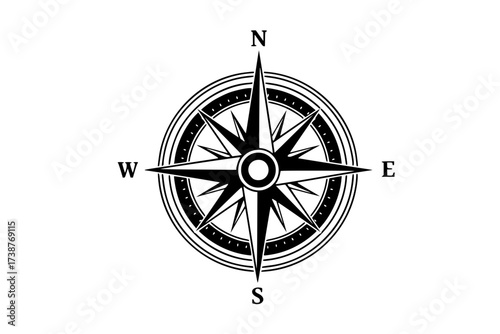 Black Vector Silhouette: Stylized Compass Rose with Cardinal Points	