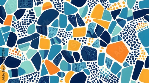 Abstract seamless mosaic pattern in blue and yellow for textile design
