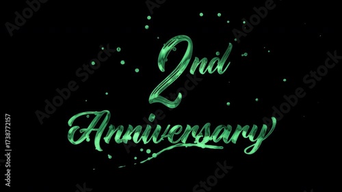 2nd anniversary text animation with green metallic effect. suitable for celebrating special occasions, invitations, anniversary cards and social media. Includes alpha channel for any background.