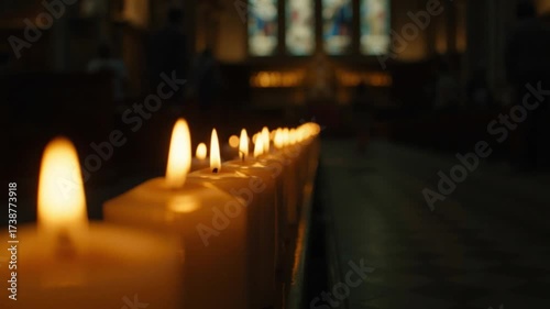 Lit Candles in Church: Spiritual, Serene, and Religious Atmosphere